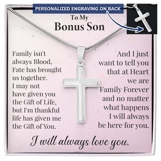 To My Bonus Son - Personalized Cross Necklace