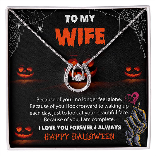 To My Wife Halloween Card-Lucky in Love Pendant Necklace