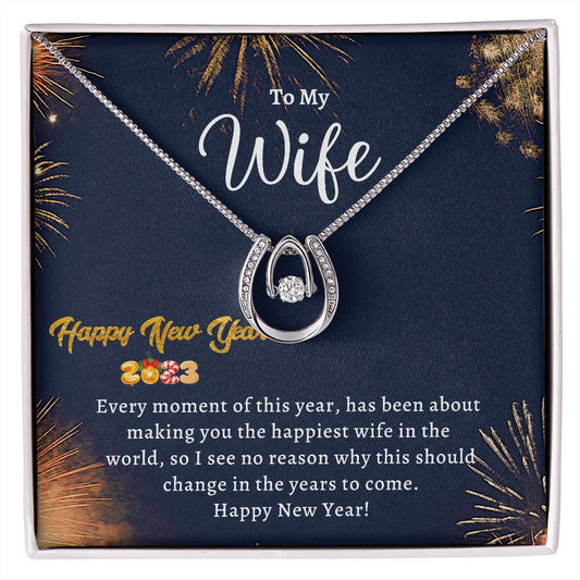 To My Wife New Year Card-Lucky In Love Necklace
