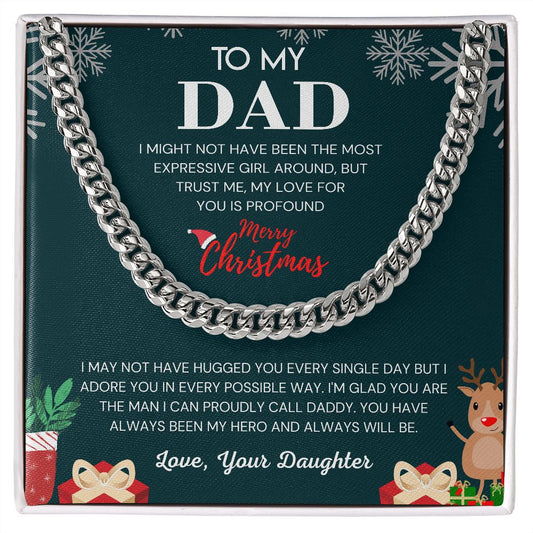 To My Dad from Daughter Christmas Card-Cuban Link Chain
