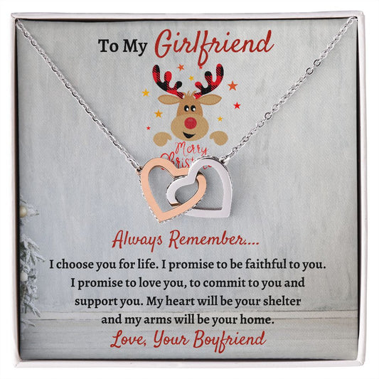 To My Girl Friend Christmas Card-Interlocking Hearts Necklace