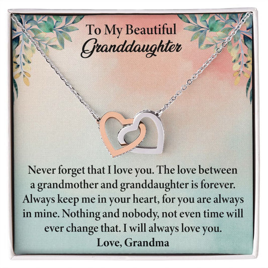 To My Beautiful Granddaughter From Grandma - Interlocking Hearts Necklace