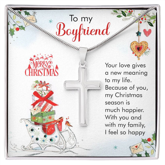To My Boyfriend Christmas card - Artisan-Crafted Stainless Steel Cross Necklace