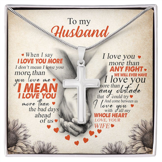 To My Husband - Artisan-Crafted Stainless Steel Cross Necklace
