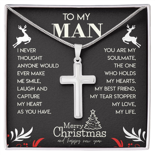To My Man Christmas and New year Card - Artisan-Crafted Stainless Steel Cross Necklace