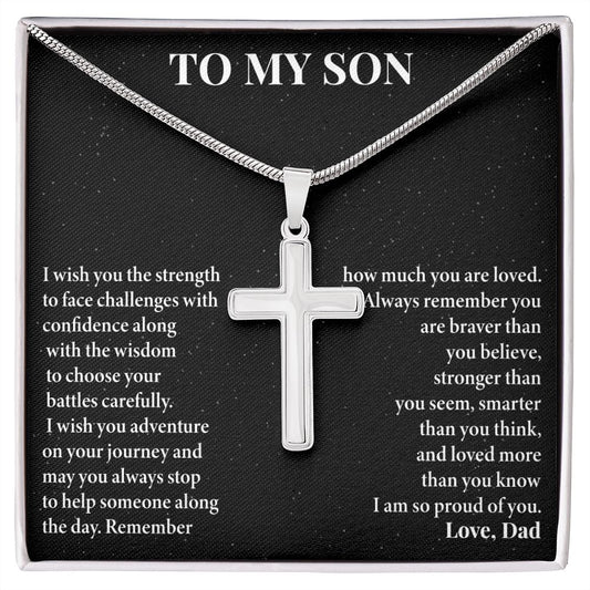 To My Son From Dad - Stainless Steel Cross Necklace
