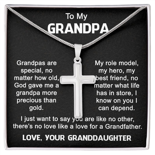 To My Grandpa from Granddaughter - Stainless Steel Cross Necklace